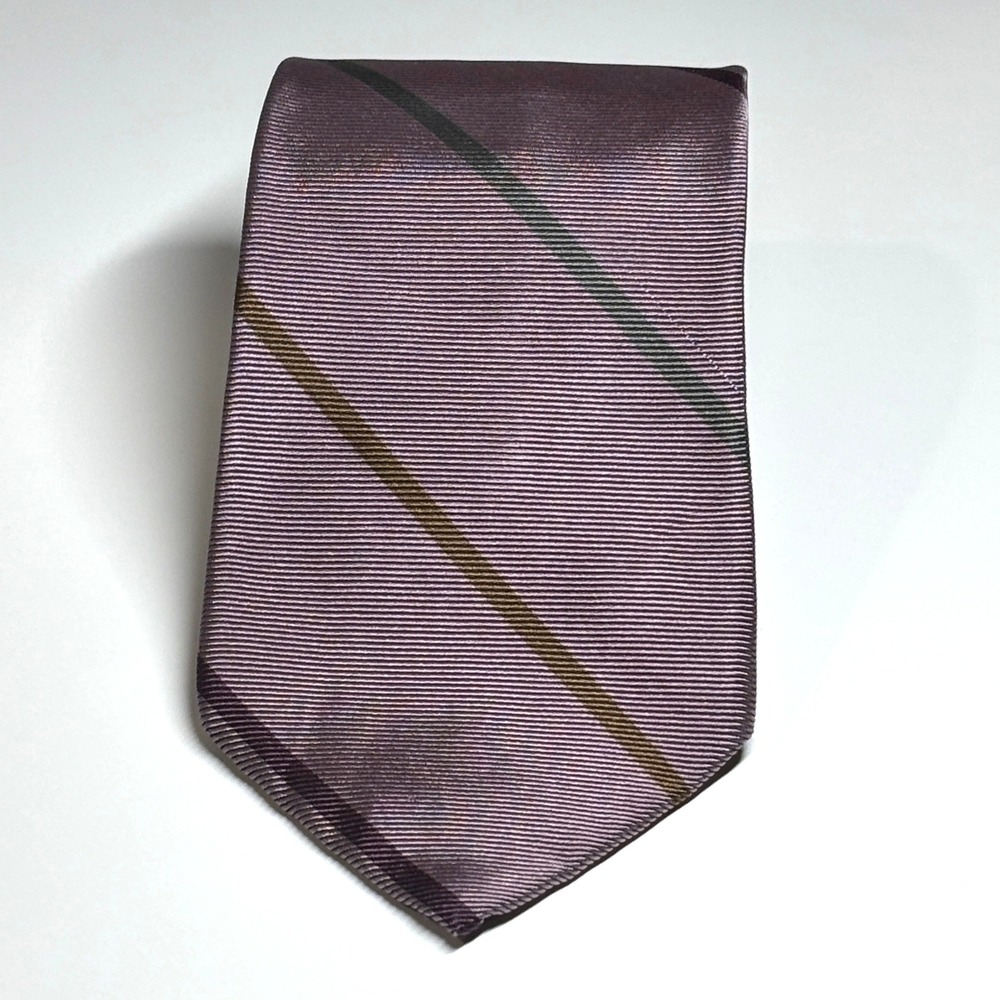Vtg John Henry Silk Necktie Mens OS Purple Striped Ribbed Professional Academia